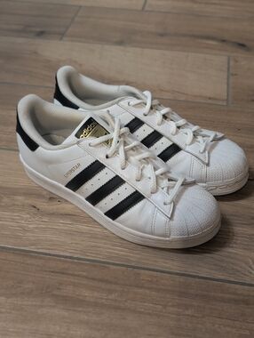 adidas White and Black Superstar Leather Sneakers